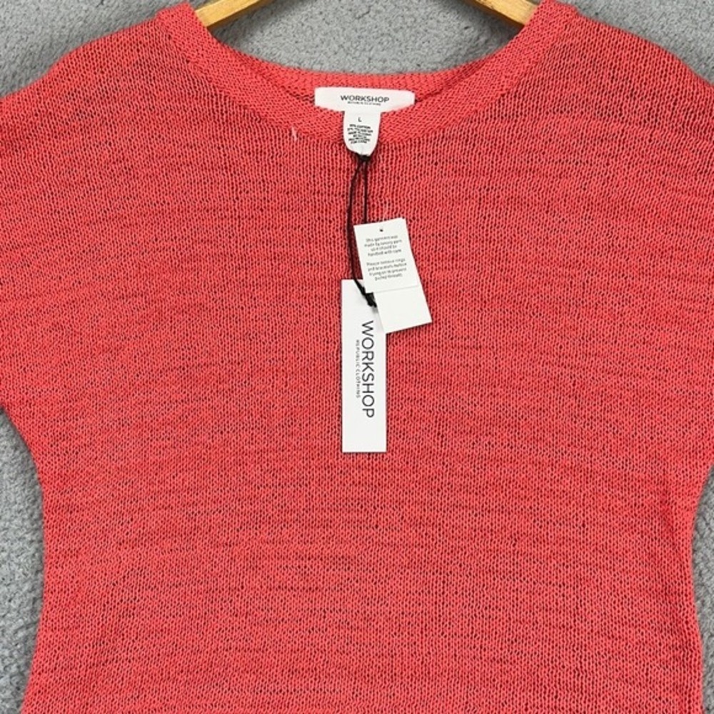 Workshop Crewneck Sweater Womens Large‎ Red Short Sleeve Knit Comfort Ladies NEW